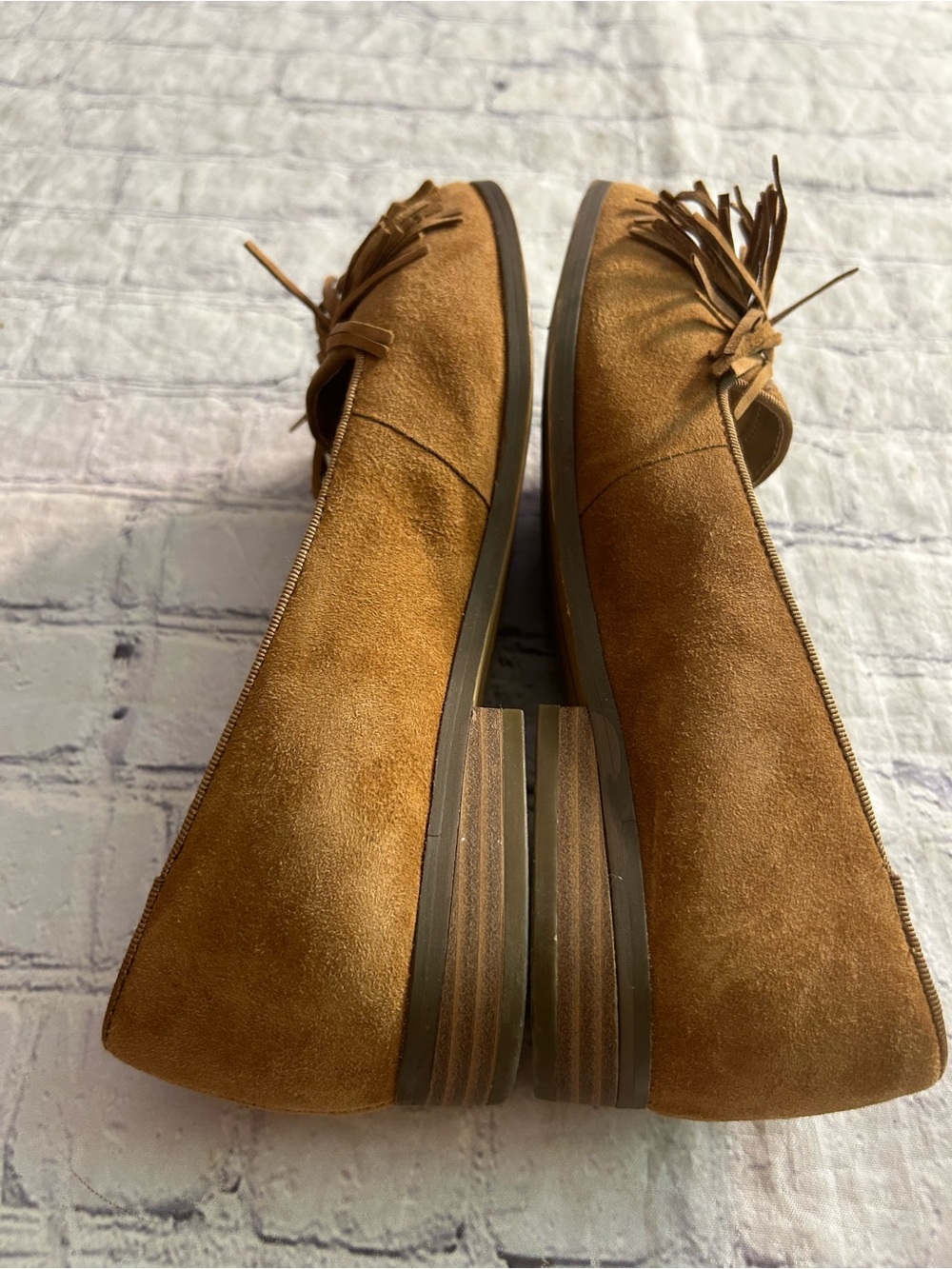 ANNE KLEIN IFLEX DIXIE CARMEL TAN SUEDE FRINGE TASSELS ON VAMP FLATS WOMEN/S 7.5 - Picture 7 of 10